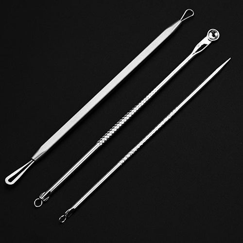 3 Pcs Stainless Steel Blackhead Comedone Blemish Acne Extractor Remover Tool Set