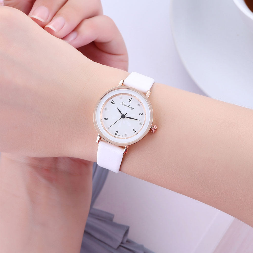 Women Fashion Rhinestone Inlaid Quartz Arabic Numbers Shopping Date Wrist Watch