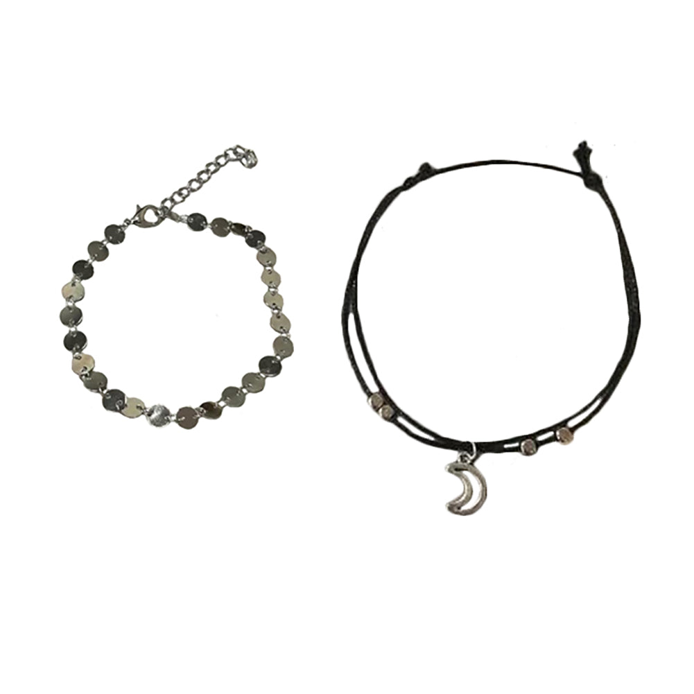 2Pcs/Set Boho Moon Beaded Anklet Sequins Beach Summer Ankle Bracelet Foot Chain