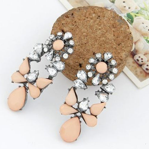Women Fashion Party Jewelry Multicolor Resin Drops Crystal Flower Earrings Studs