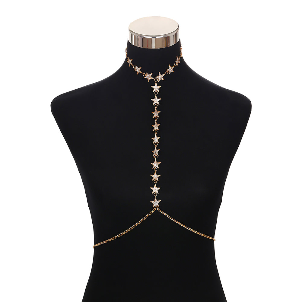 Women Fashion Night Club Party Jewelry Rhinestones Star Body Chain Necklace