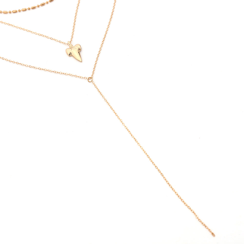 Women Fashion Multilayer Shark's Tooth Pattern Necklaces Chain Choker Jewelry