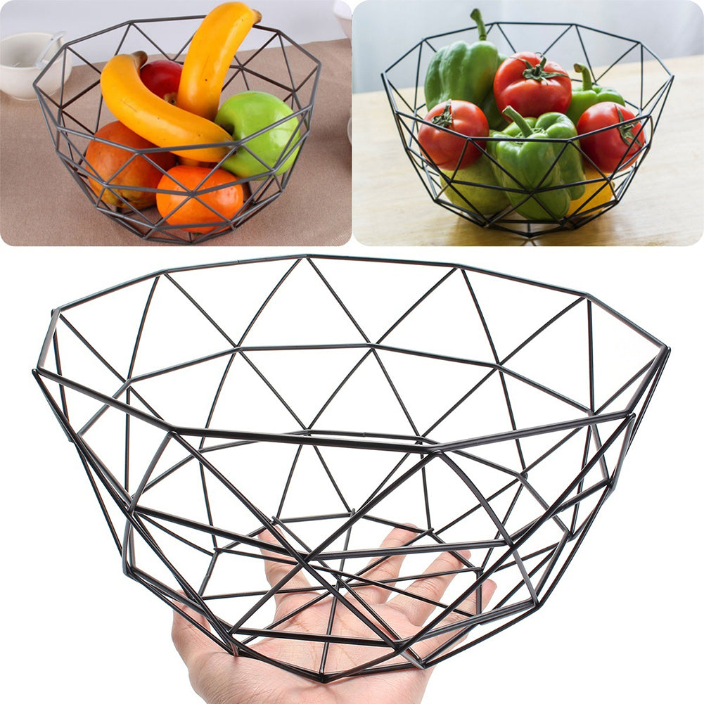 Modern Geometric Wire Basket Fruit Storage Bowl Tableware Display Rack Holder
