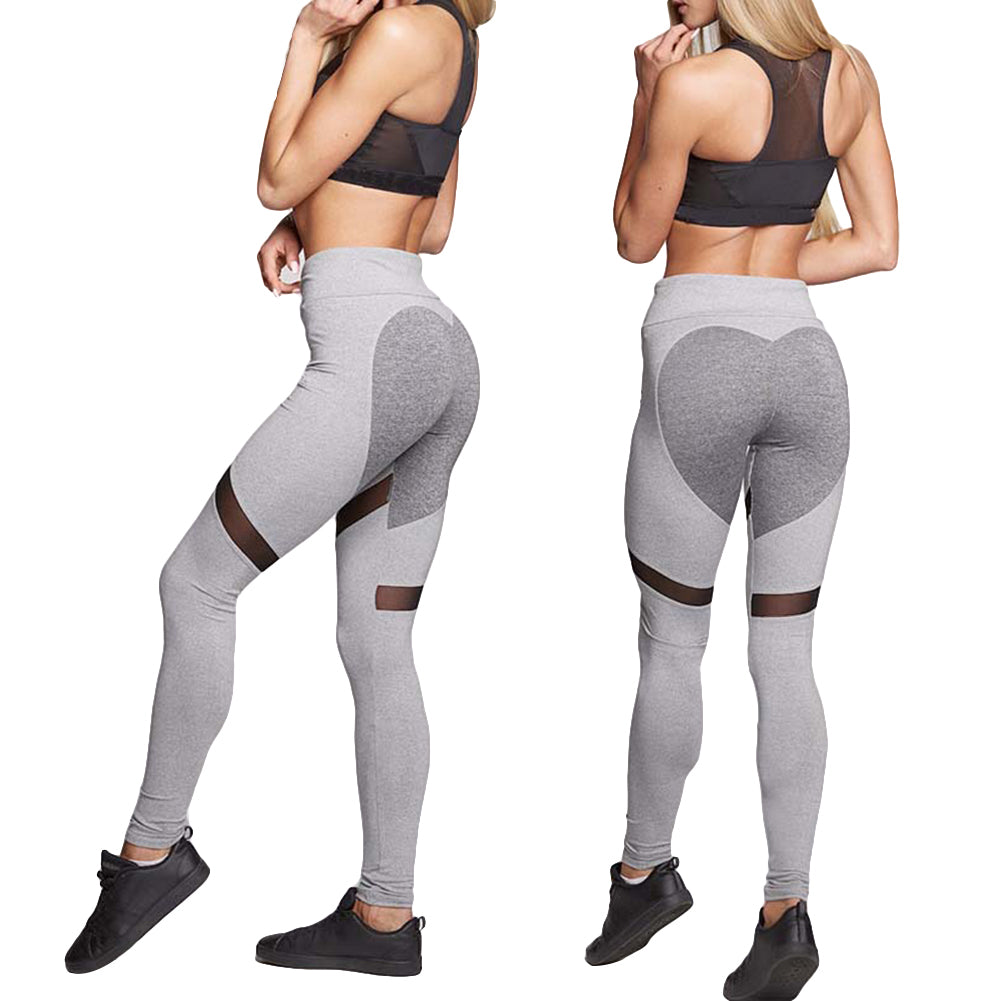 Women Casual Slim V Rise Heart Back Spliced Breathable Sport Yoga Leggings Pants