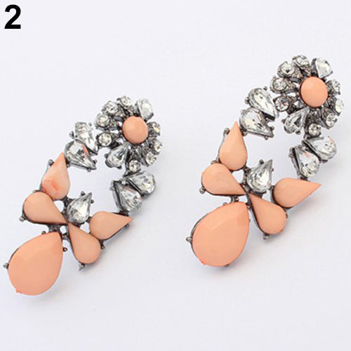 Women Fashion Party Jewelry Multicolor Resin Drops Crystal Flower Earrings Studs