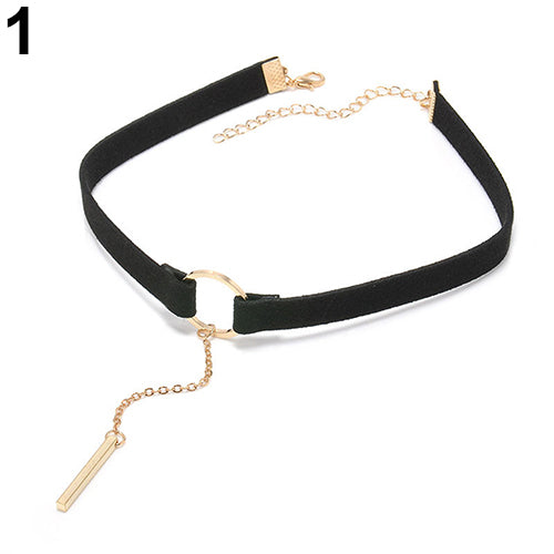 Women Choker Collar Velvet Round Ring Pendant Chain Clavicle Necklace Jewelry