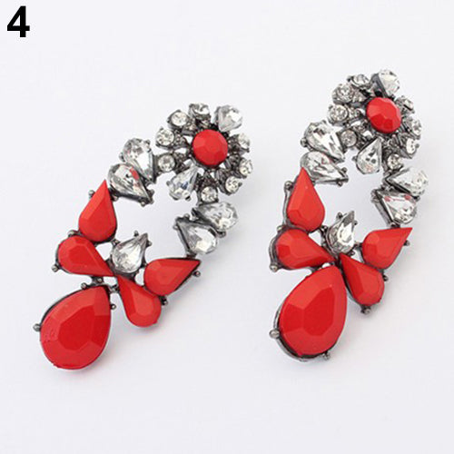 Women Fashion Party Jewelry Multicolor Resin Drops Crystal Flower Earrings Studs
