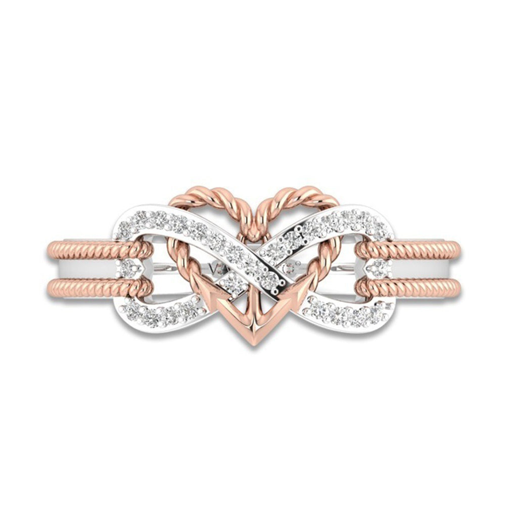 Fashion Finger Jewelry Dual Color Twisted Love Heart Infinity Zircon Women Ring