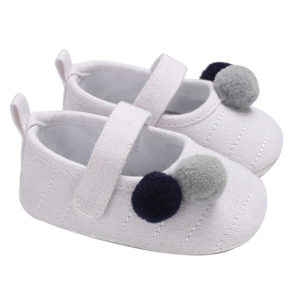Cute Pompom Solid Color Toddler Baby Girl Prewalker Anti-slip Princess Shoes
