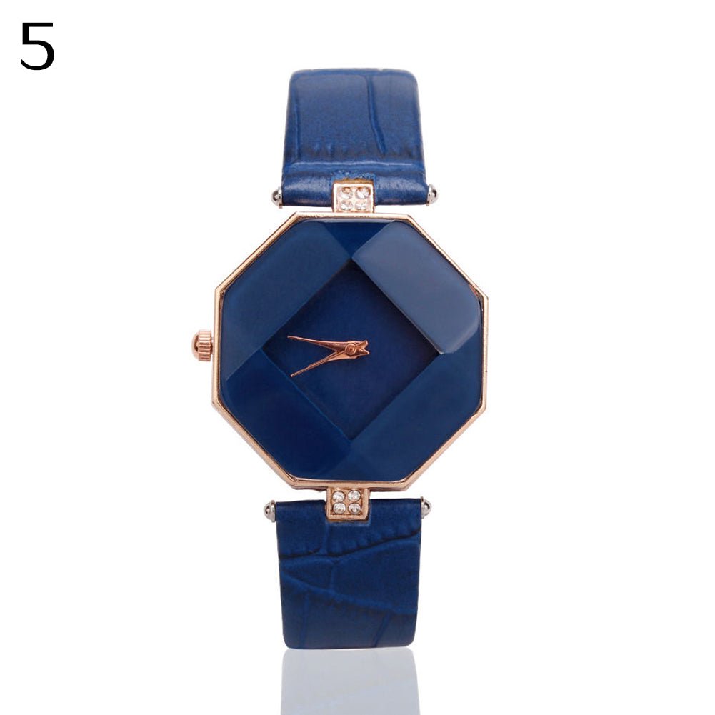 Women 's Fashion Faux Leather Band Analog Quartz Rhombic Case Wrist Watch Gift