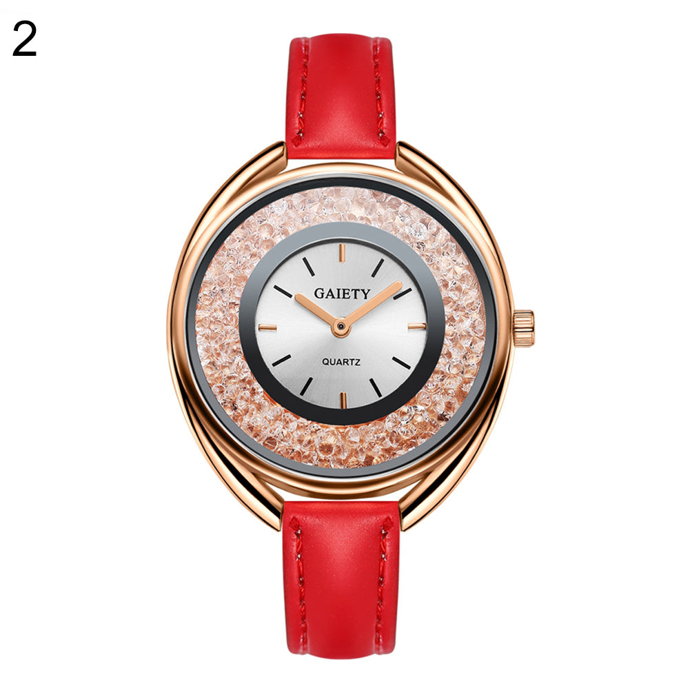 Luxury Dazzling Rhinestone Faux Leather Quartz Analog Watch Women Wristwatch