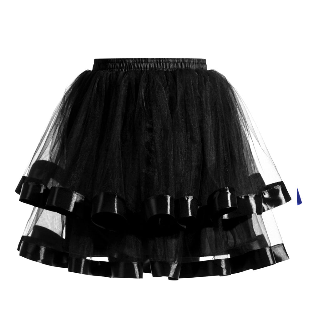 Women Double Layers Vintage Tutu Petticoat Gauze Skirt Prom Evening Party Dress