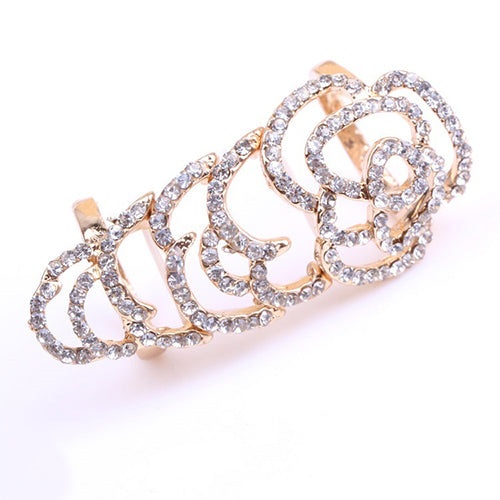 Women Bendable Hollow Twinkling Rhinesone Rose Knuckle Finger Chic Joint Ring