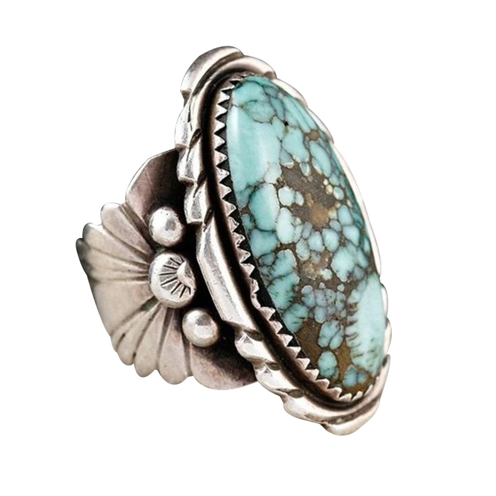 Antique Women Men Oval Turquoise Carved Finger Ring Cosplay Party Jewelry Gift