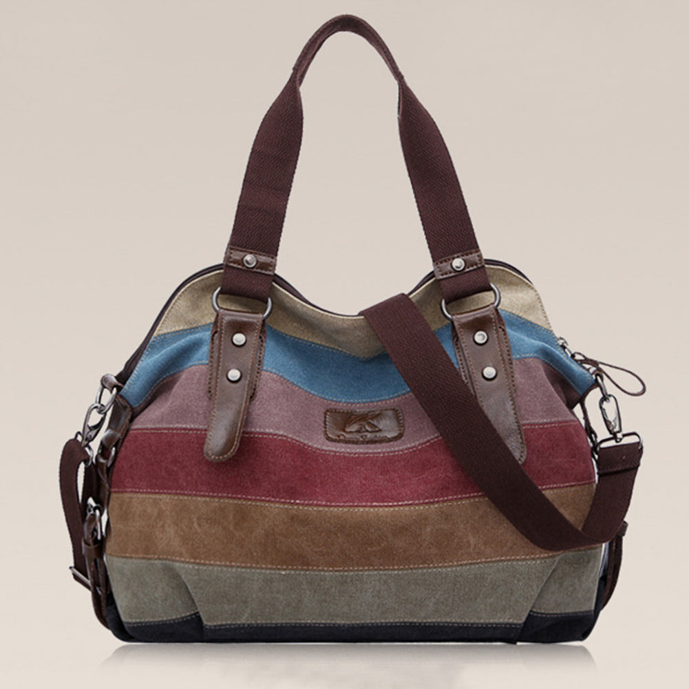 Fashion Women Canvas Large Shoulder Bag Stripes Crossbody Tote Handbag Purse