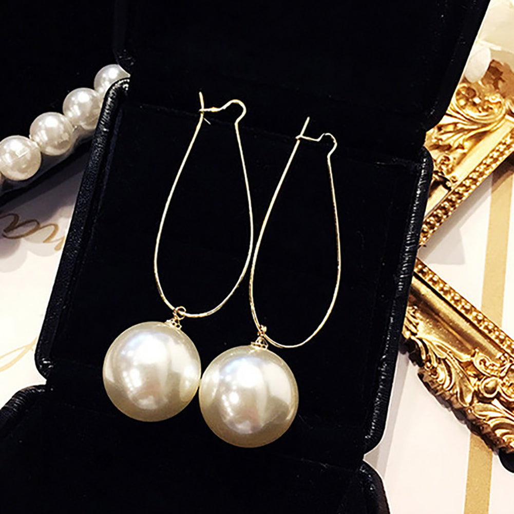 Women Elegant Long U Shape Faux Pearl Pendant Drop Dangle Earrings Jewelry Gifts