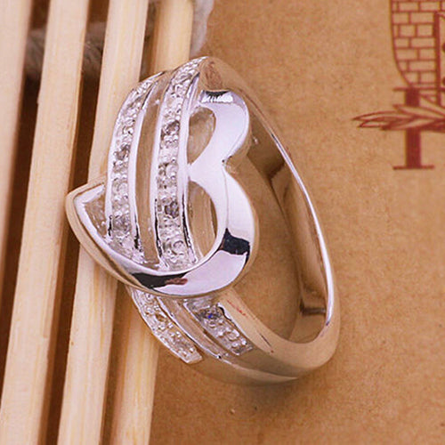 Women's 925 Sterling Silver Love Heart Zirconia Wedding Ring US 7-9
