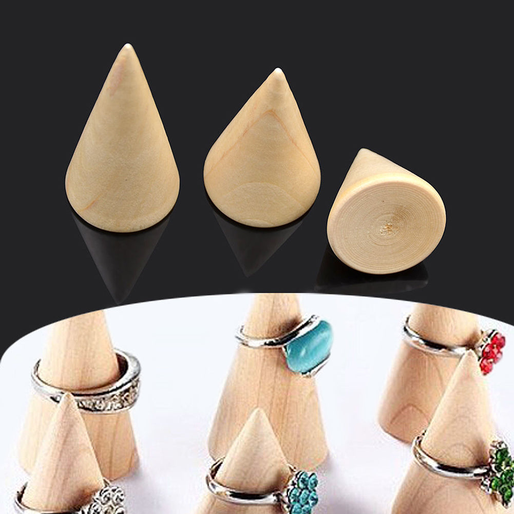 3Pcs Simple Wooden Cone Display Stand Holder Jewelry Ring Pendant Showing Stand