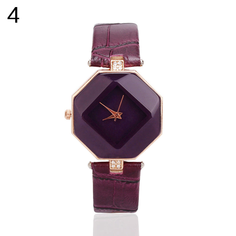 Women 's Fashion Faux Leather Band Analog Quartz Rhombic Case Wrist Watch Gift