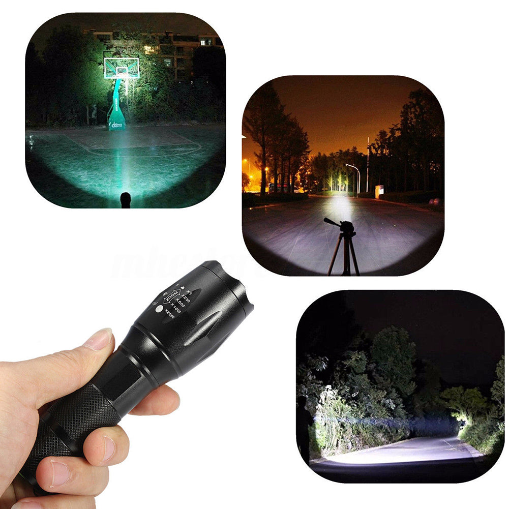 2Pcs 15000Lm Bright Outdoor Tactical T6 Zoomable Aluminum Alloy Flashlight Torch
