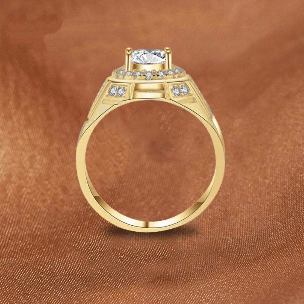 Rhinestone Inlaid Band Engagement Wedding Jewelry Fashion Men Finger Ring Gift