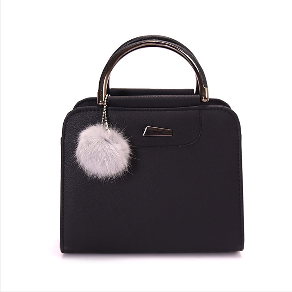 Fashion Women Plush Ball Faux Leather Shoulder Bag Tote Purse Crossbody Handbag