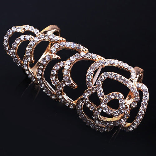 Women Bendable Hollow Twinkling Rhinesone Rose Knuckle Finger Chic Joint Ring