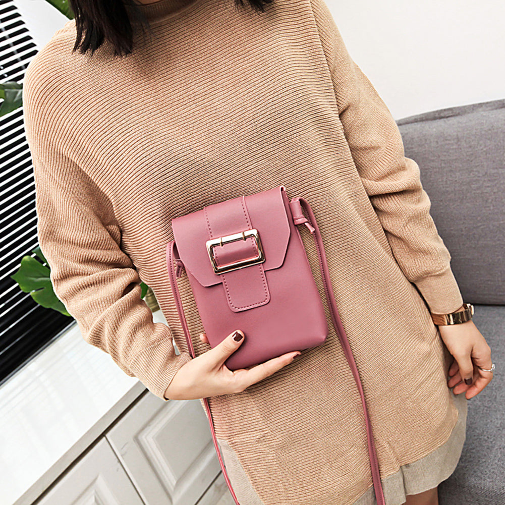 Women Fashion Small Faux Leather Cross Body Bag Shoulder Phone Solid Color Purse