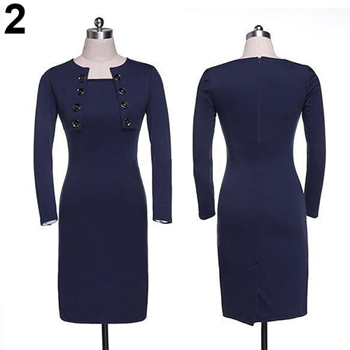 Women Elegant Long Sleeve Tunic Stretch Business Work Party Bodycon Sheath Dress