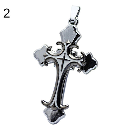Men's Women's Unisex Stainless Steel Cross Pendant Cord Chain Necklace