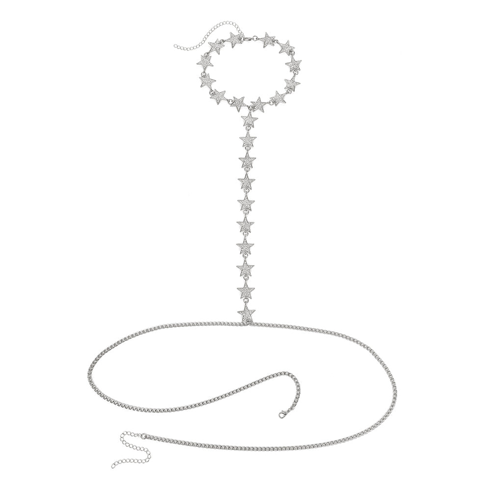 Women Fashion Night Club Party Jewelry Rhinestones Star Body Chain Necklace