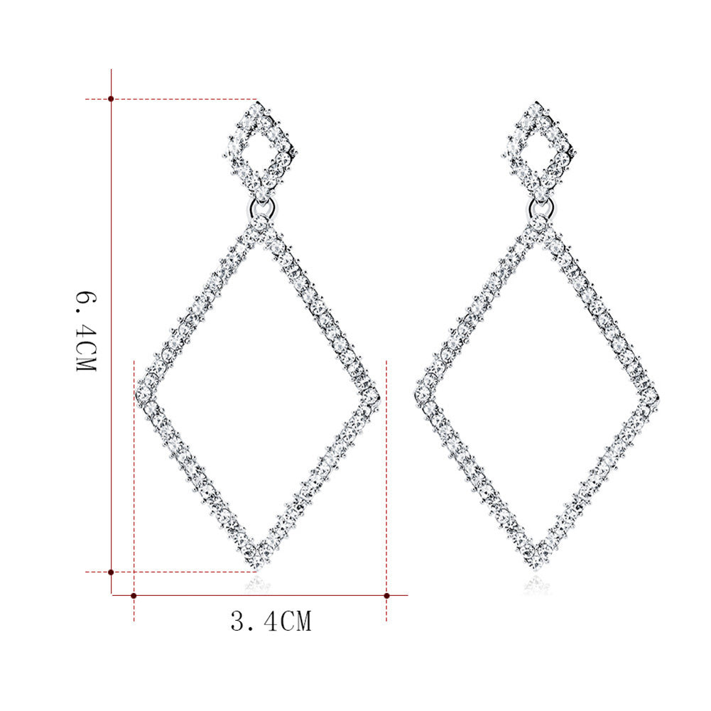 Women Fashion Glitter Rhinestones Rhombus Drop Dangle Earrings Jewelry Gifts