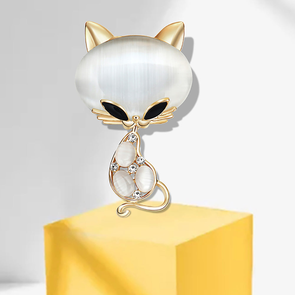 Women Cute Cat Fox Shiny Rhinestones Brooch Pin Badge Coat Dress Decor Jewelry