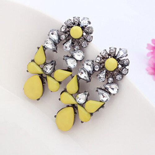 Women Fashion Party Jewelry Multicolor Resin Drops Crystal Flower Earrings Studs