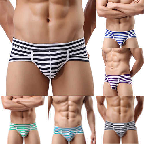 Men's Sexy Bulge Pouch Striped Underwear Boxer Briefs Shorts Cotton Underpants