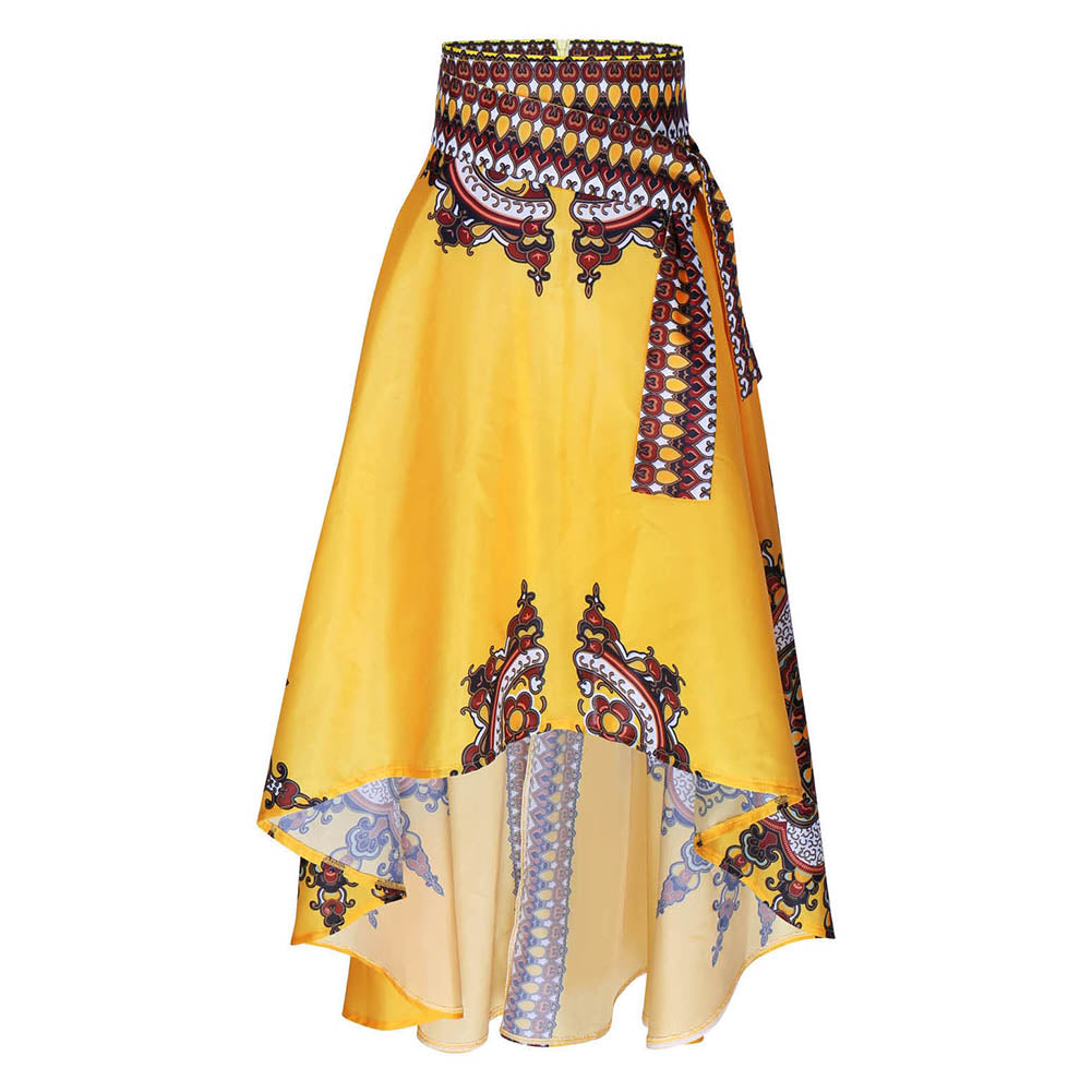 Ethnic Pattern Irregular Women Spring Summer Party Banquet Long Umbrella Skirt