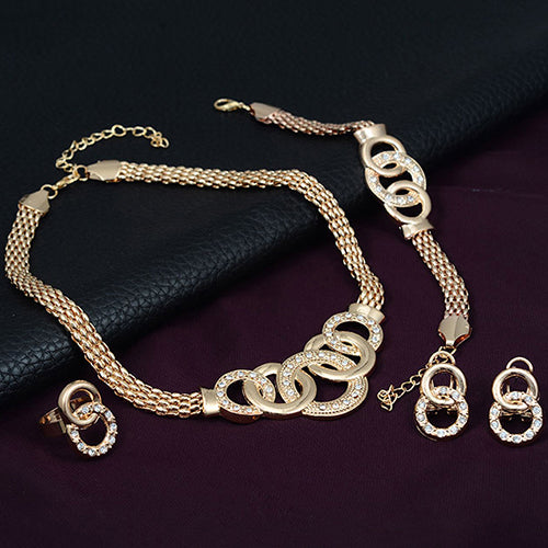 Women Bridal Crystal Choker Necklace Earring Bracelet Chandelier Ring Jewelry Set