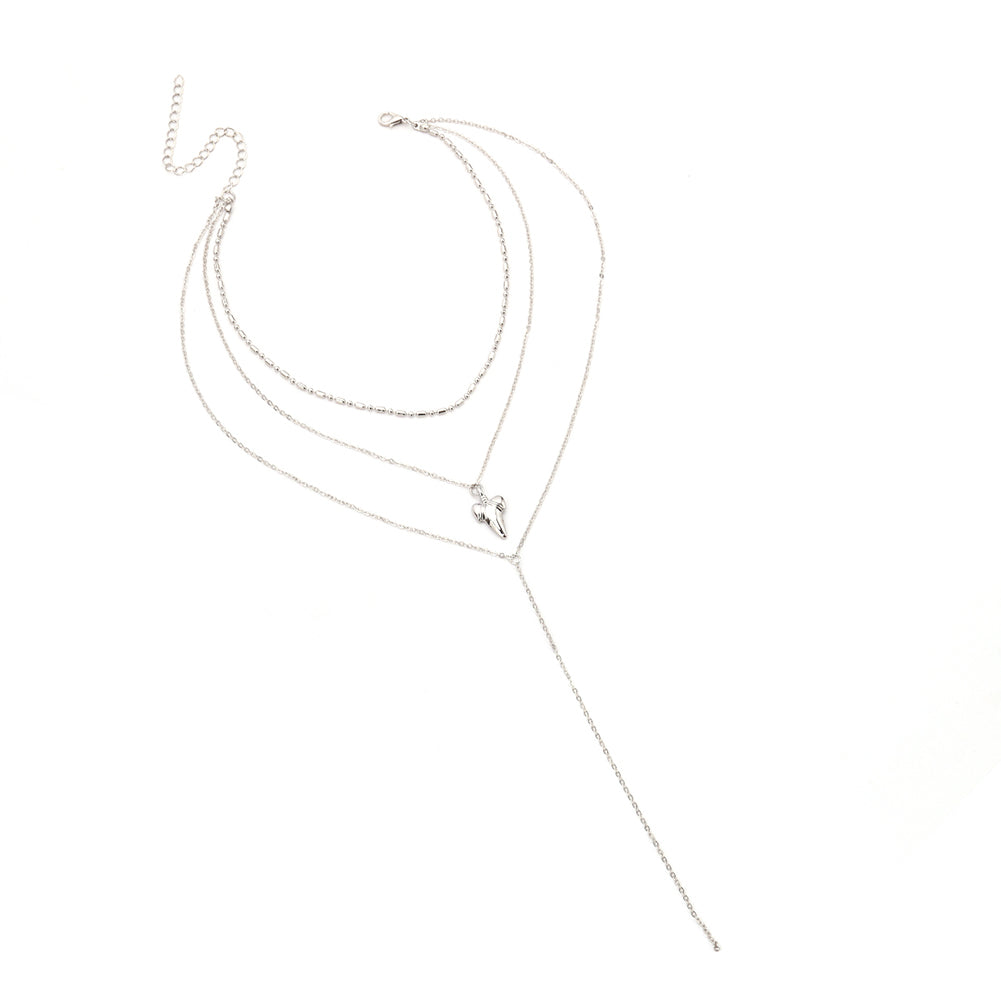 Women Fashion Multilayer Shark's Tooth Pattern Necklaces Chain Choker Jewelry