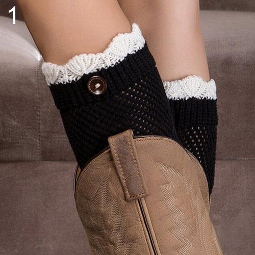 Women Crochet Knitted Lace Trim Boot Cuffs Toppers Leg Warmers Winter Socks