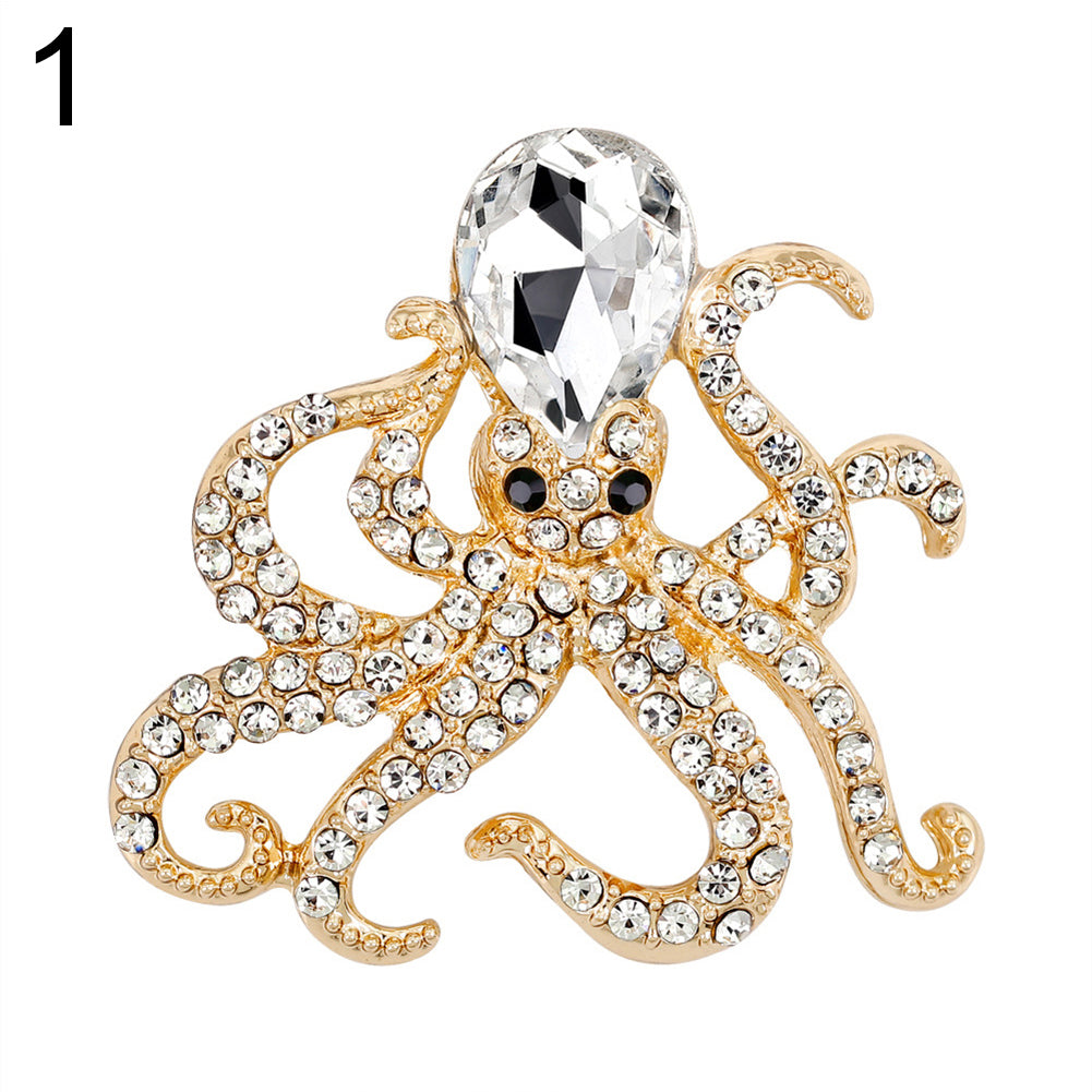 Women Fashion Rhinestones Octopus Brooch Pins Badge Coat Dress Decor Jewelry