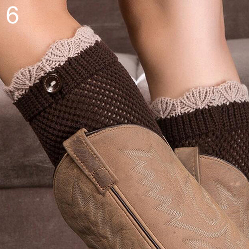 Women Crochet Knitted Lace Trim Boot Cuffs Toppers Leg Warmers Winter Socks