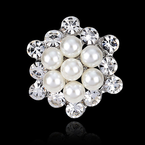 Women Elegant Rhinestone Faux Pearl Flower Wedding Bridal Scarf Brooch Pin