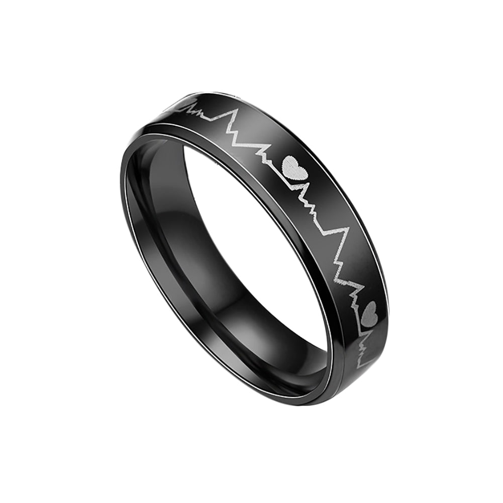 Glow in The Dark Heart Rate Electrocardiogram Stainless Steel Couple Finger Ring
