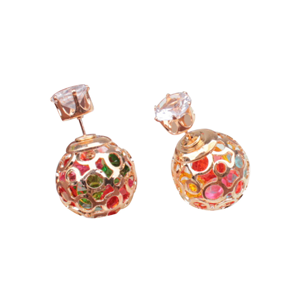 Women Fashion Hollow Ball Ear Jackets Stud Earrings Double Side Piercing Jewelry