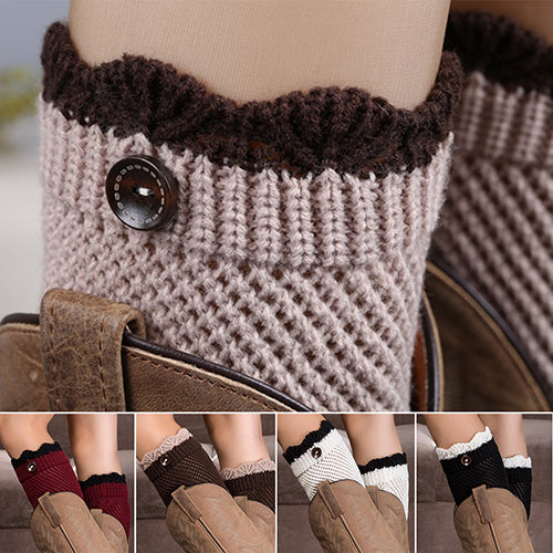 Women Crochet Knitted Lace Trim Boot Cuffs Toppers Leg Warmers Winter Socks