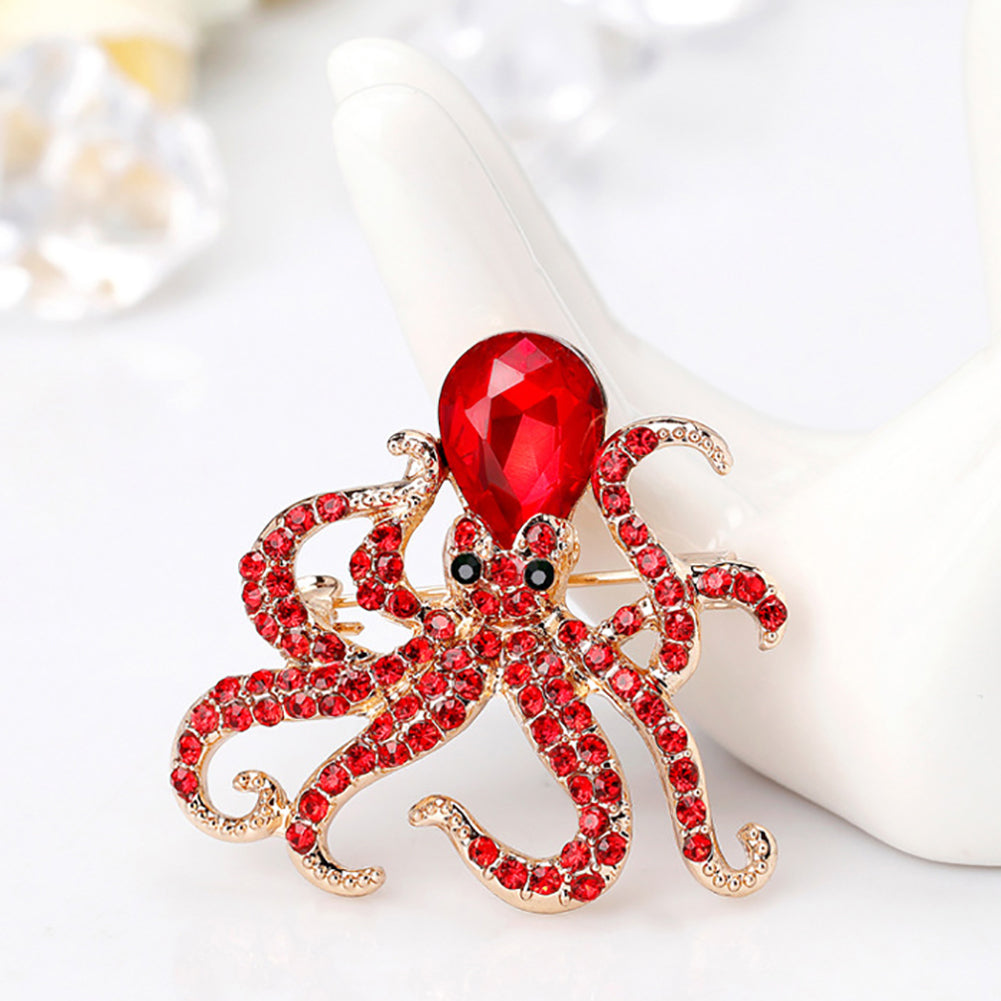 Women Fashion Rhinestones Octopus Brooch Pins Badge Coat Dress Decor Jewelry