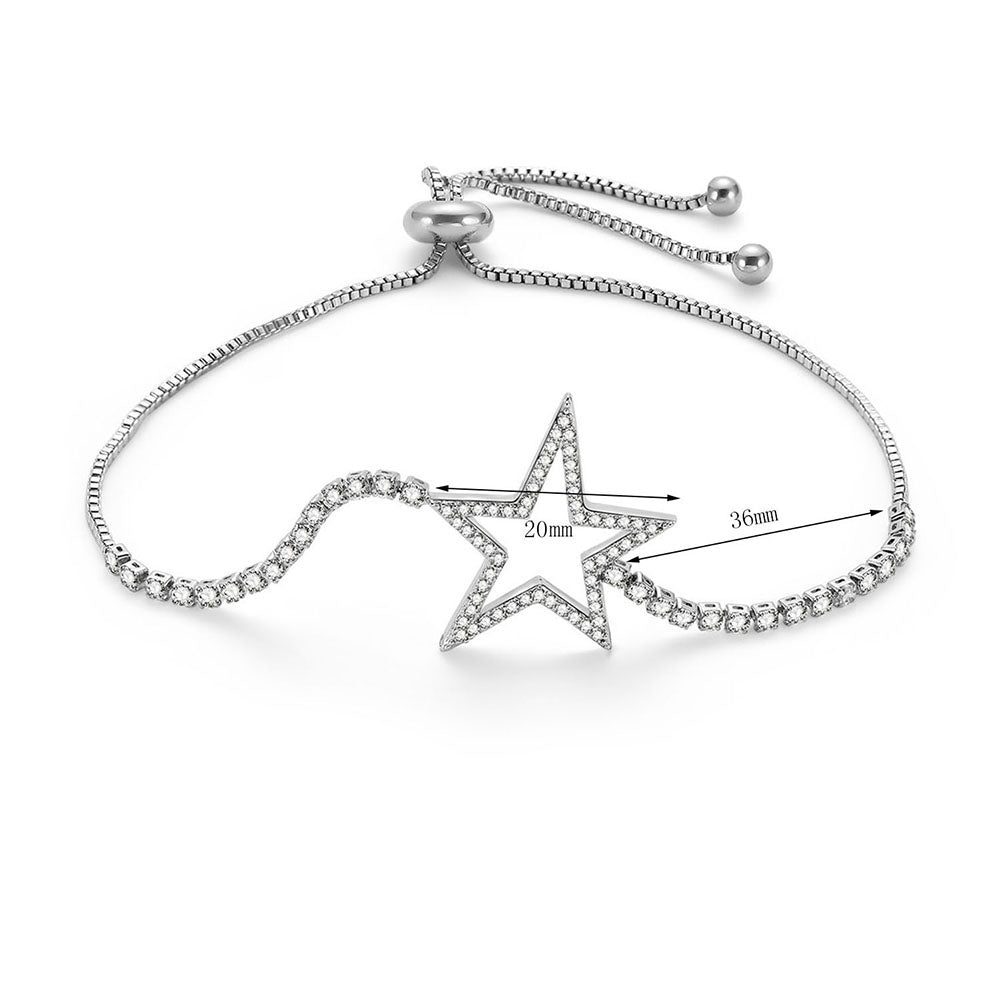 Rhinestone Star Adjustable Pull Slider Bracelet Women Jewelry Wrist Chain Bangle
