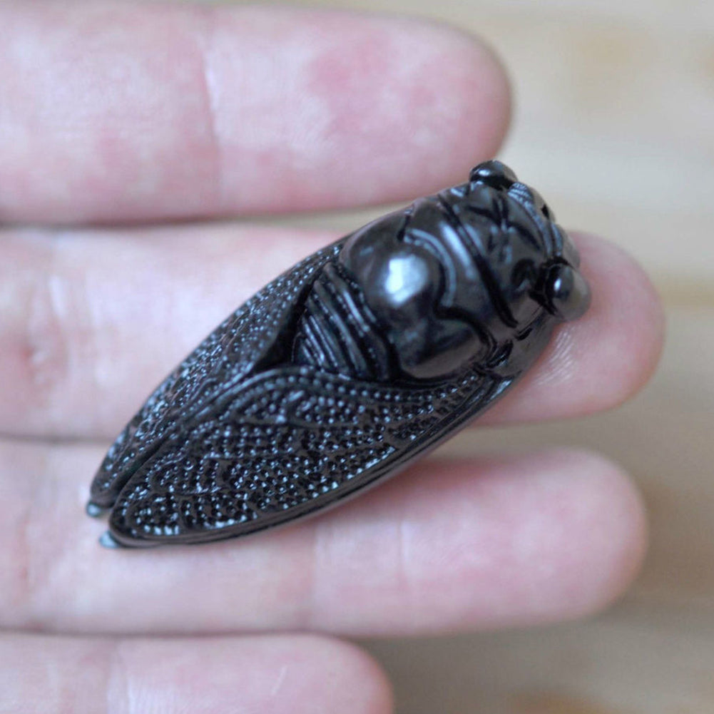Retro Antique Chinese Style Green Artificial Jade Carved Cicada Pendant No Chain