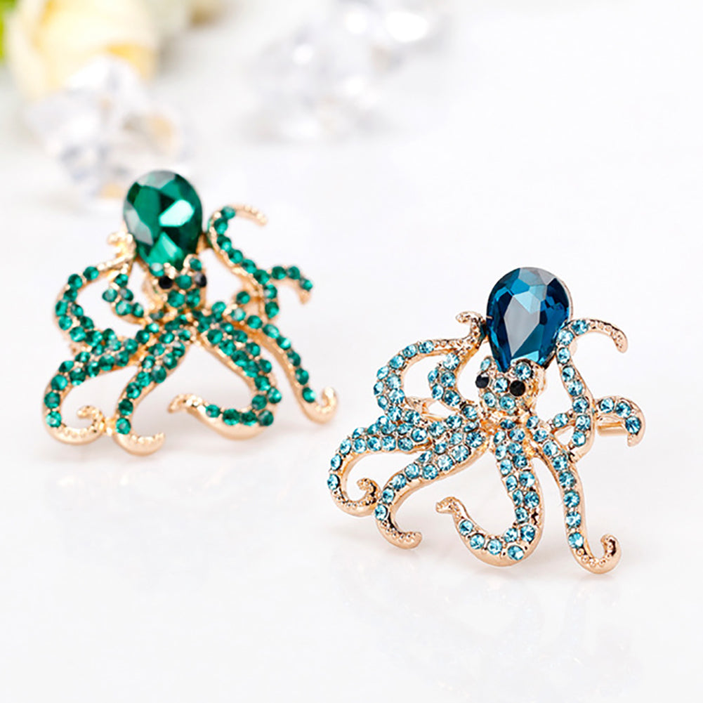 Women Fashion Rhinestones Octopus Brooch Pins Badge Coat Dress Decor Jewelry