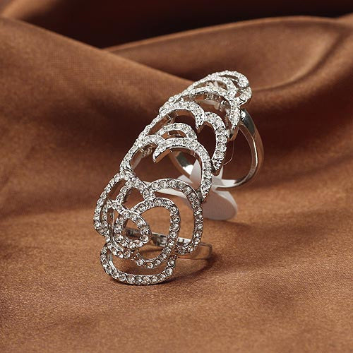 Women Bendable Hollow Twinkling Rhinesone Rose Knuckle Finger Chic Joint Ring